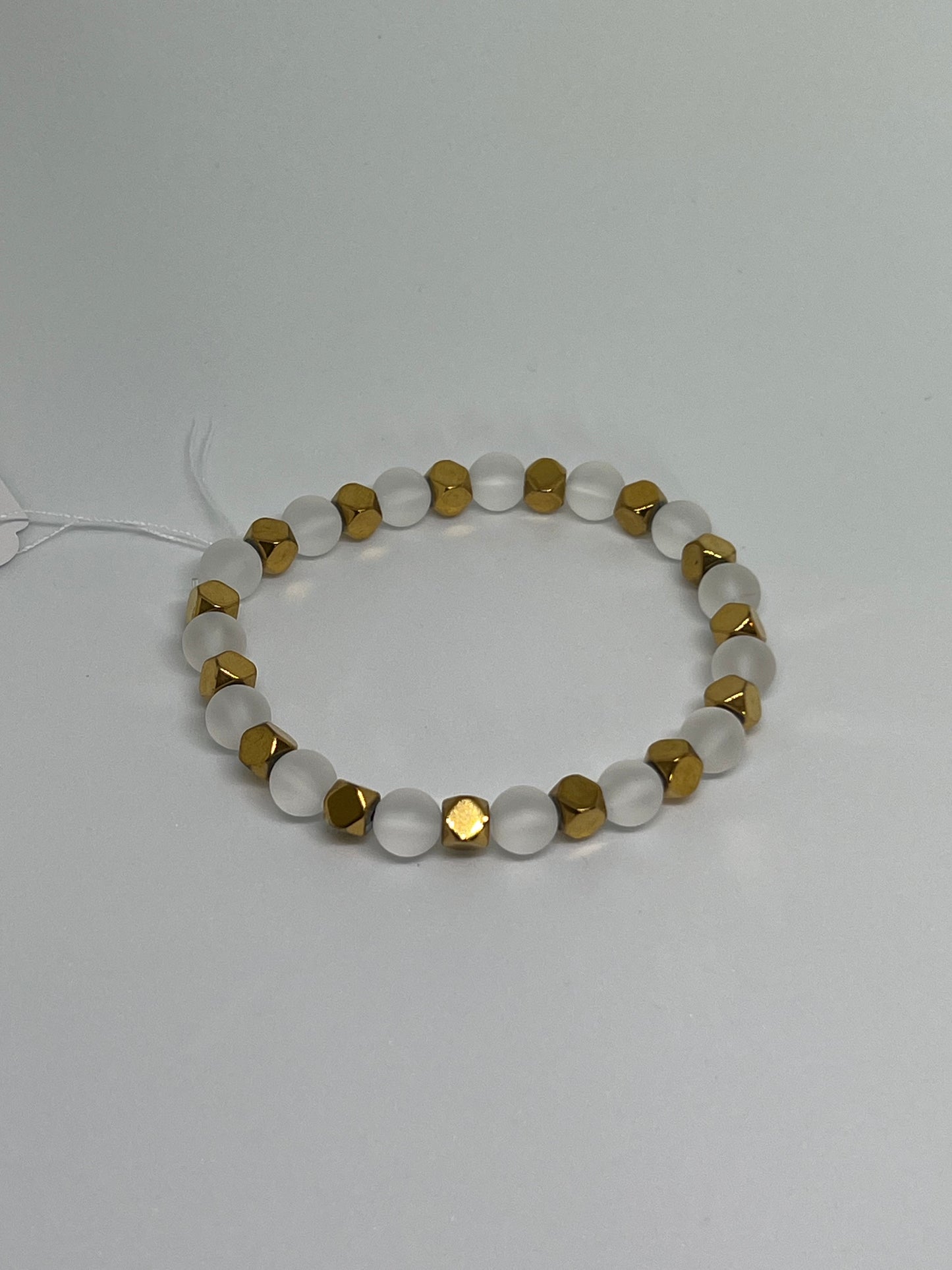 Matte Clear Quartz 8mm w/ Gold Plated Hematite
