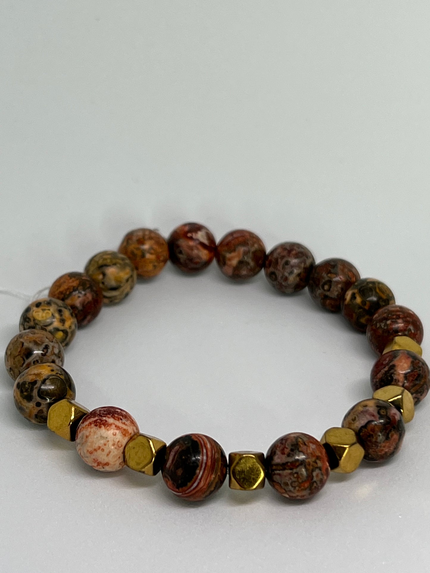 Red Leopardskin Jasper 10mm w Gold Plated Hematite