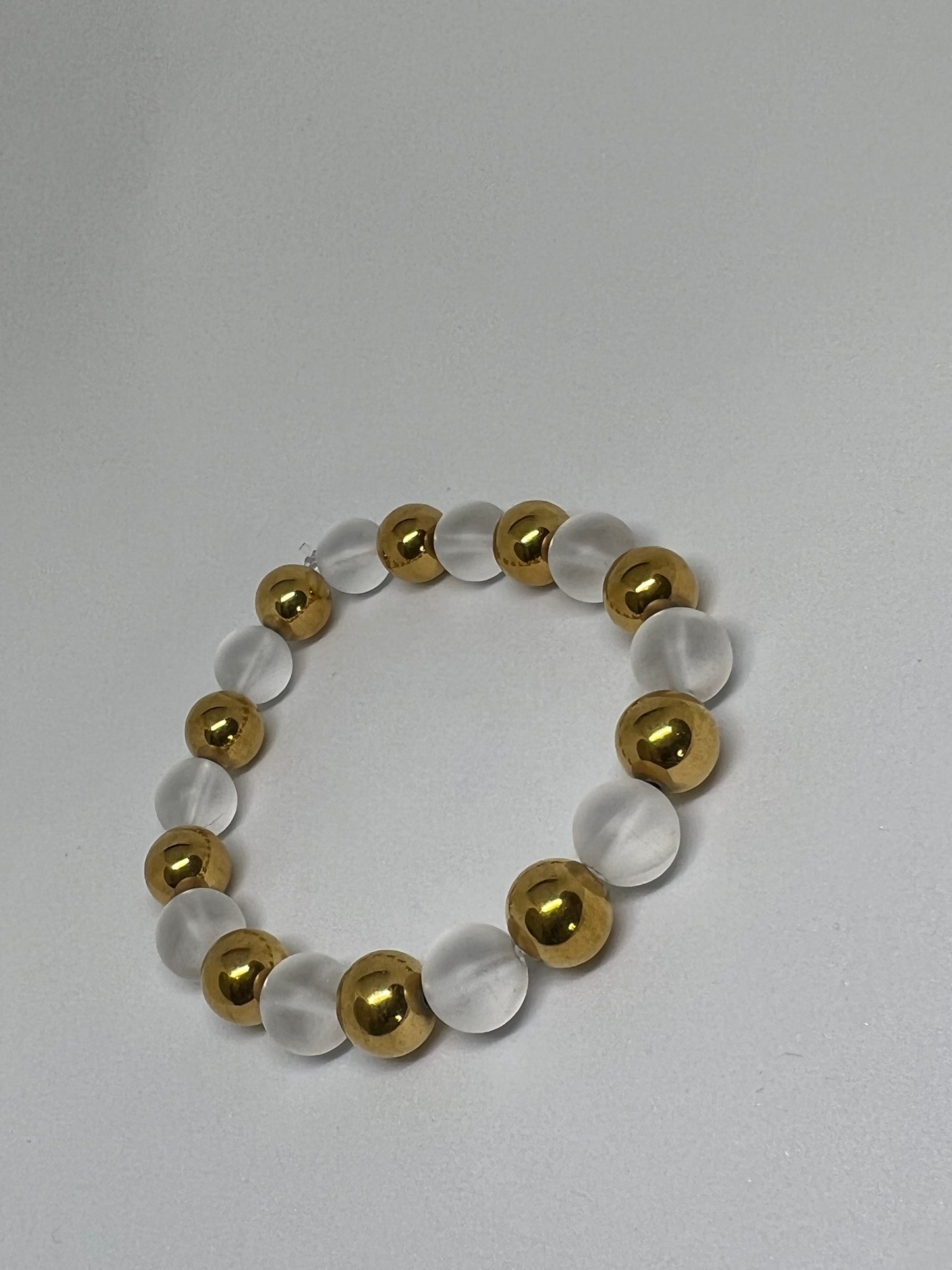 Matte Clear Quartz 10mm w/Gold Plated Hematite