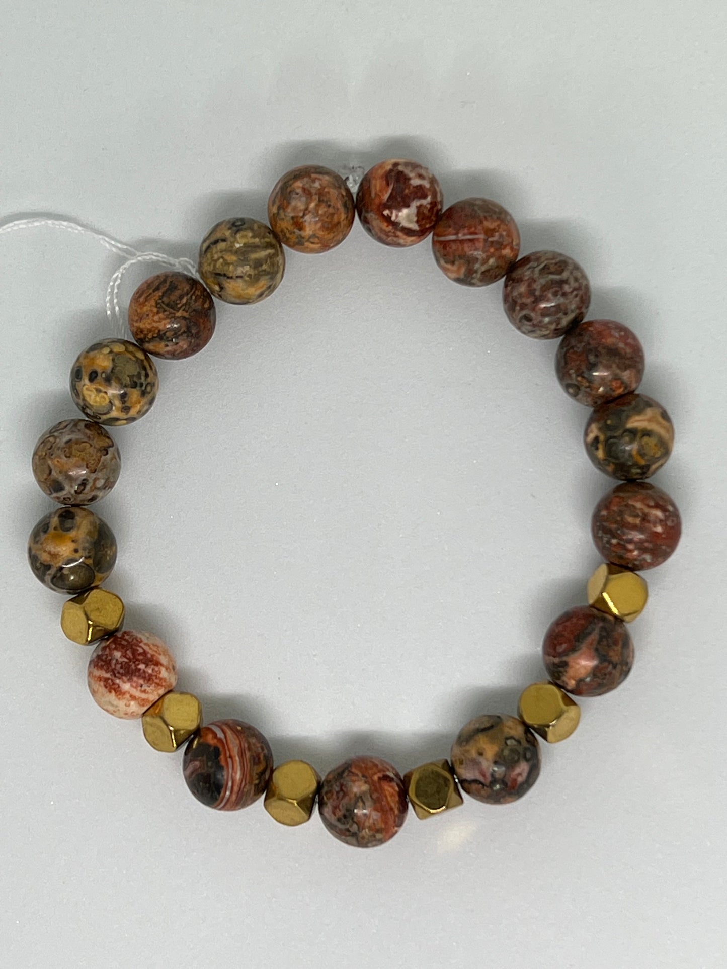Red Leopardskin Jasper 10mm w Gold Plated Hematite