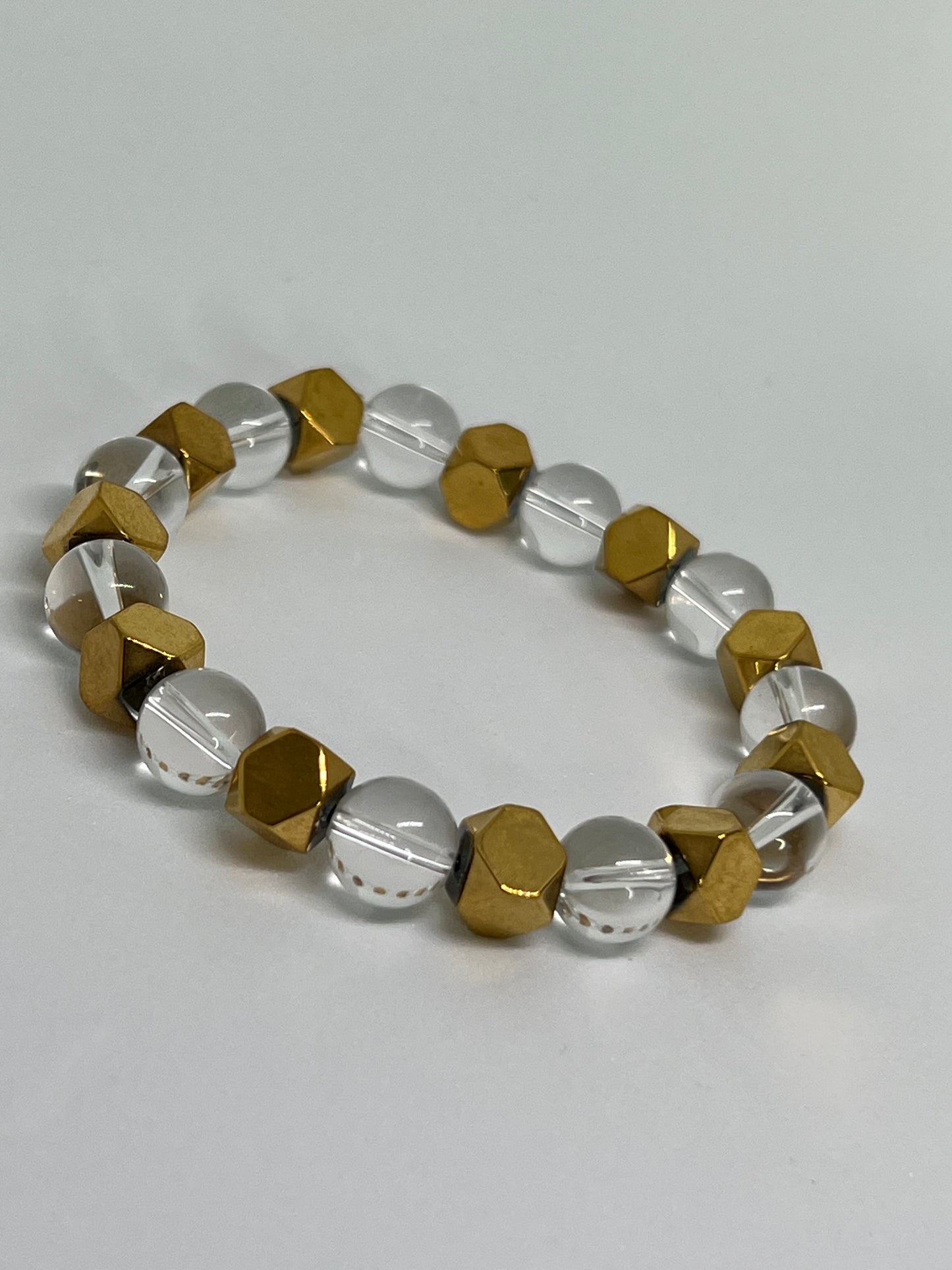 Crystal Clear Quartz 10mm w/ Gold Plated Hematite