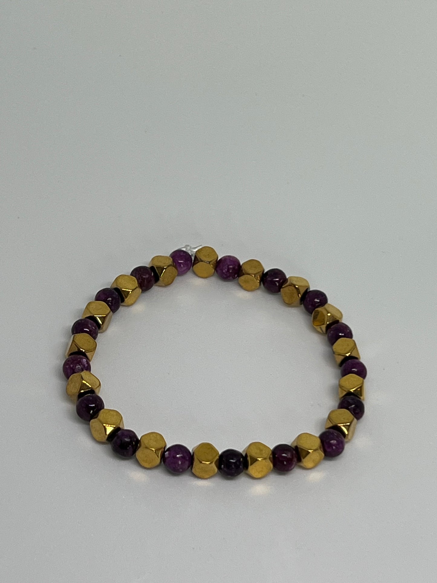 Lepidolite w/ Gold Plated Hematite 6mm