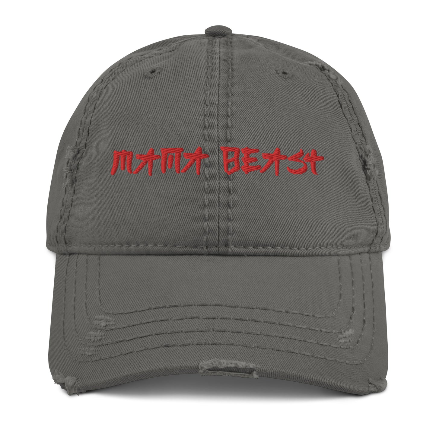 Mama Beast Embroidered Takeout Print Distressed Dad Hat