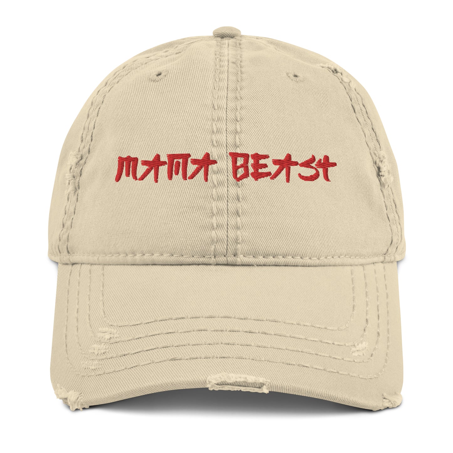 Mama Beast Embroidered Takeout Print Distressed Dad Hat