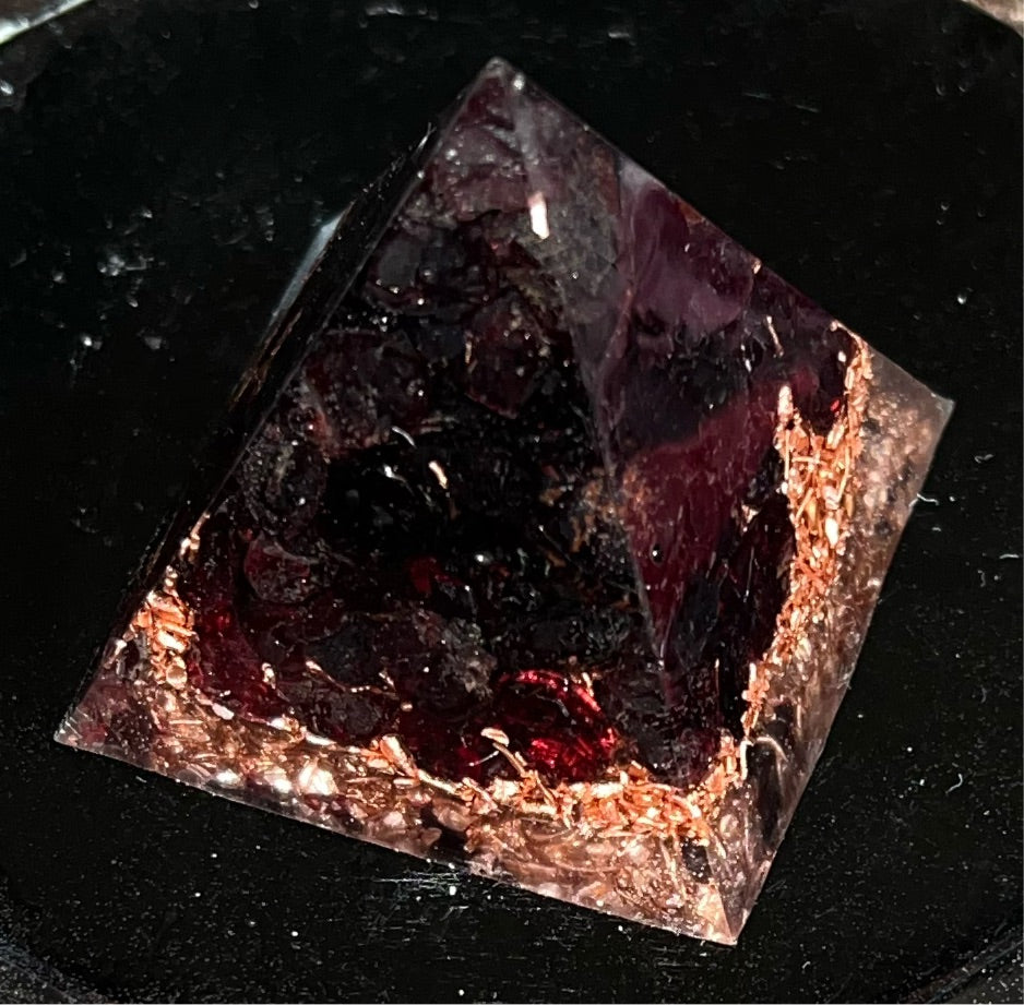 Garnet and Copper Orgone Pyramid