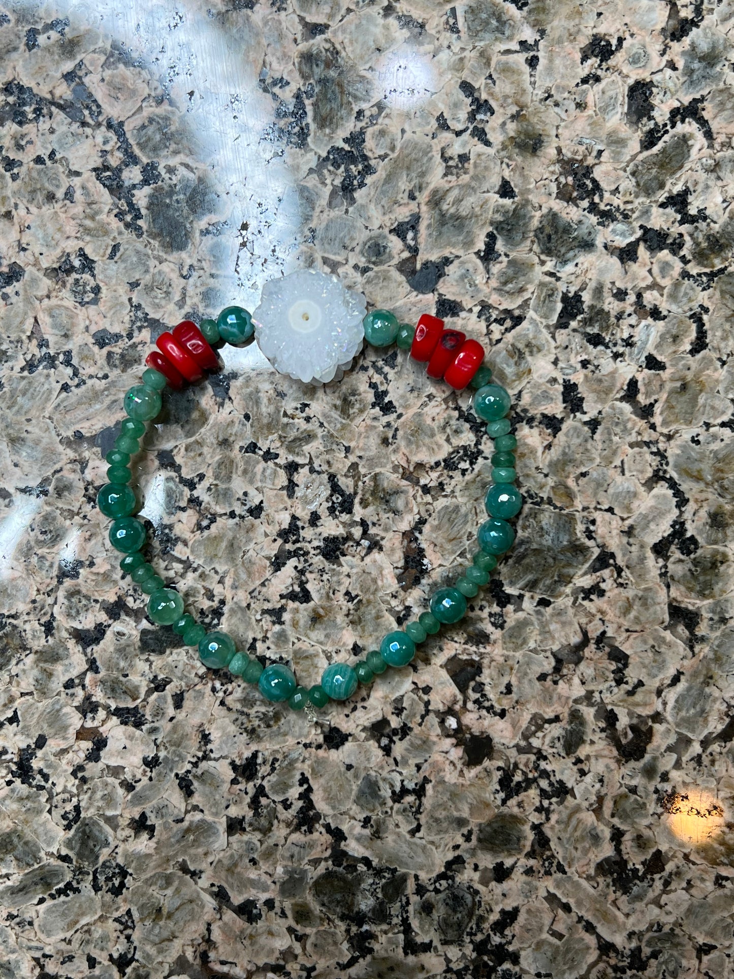 Striped Agate, Red Coral and Druzy