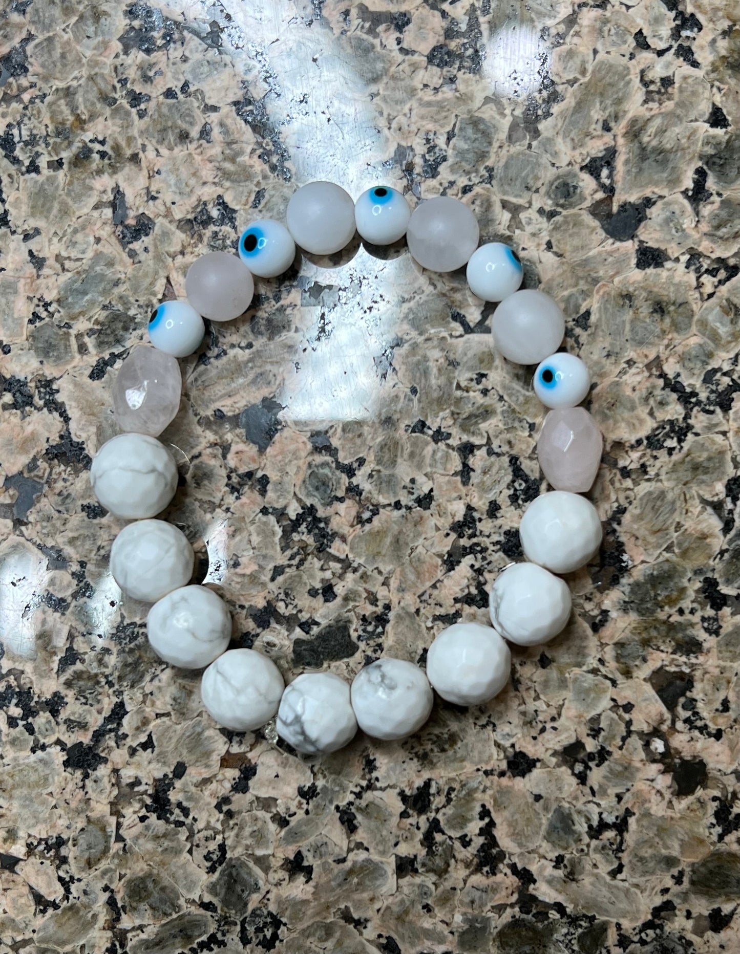 Rose Quartz, White Howlite and Evil Eye