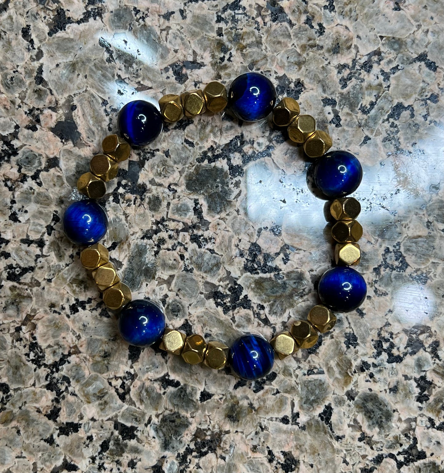 Tiger’s Eye Lapis Blue Dyed with Gold Plated Hematite