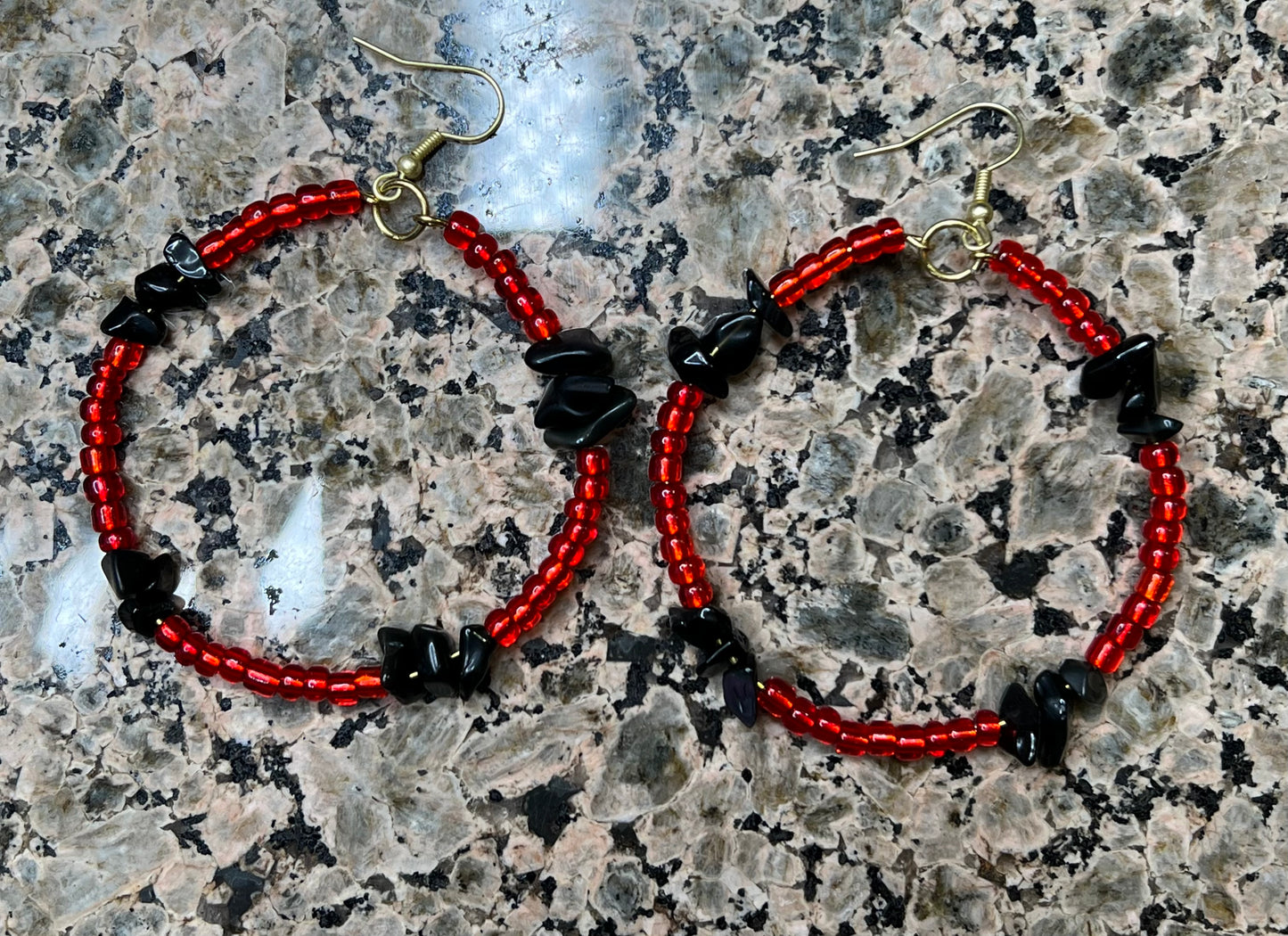 Obsidian and Red Seed Bead