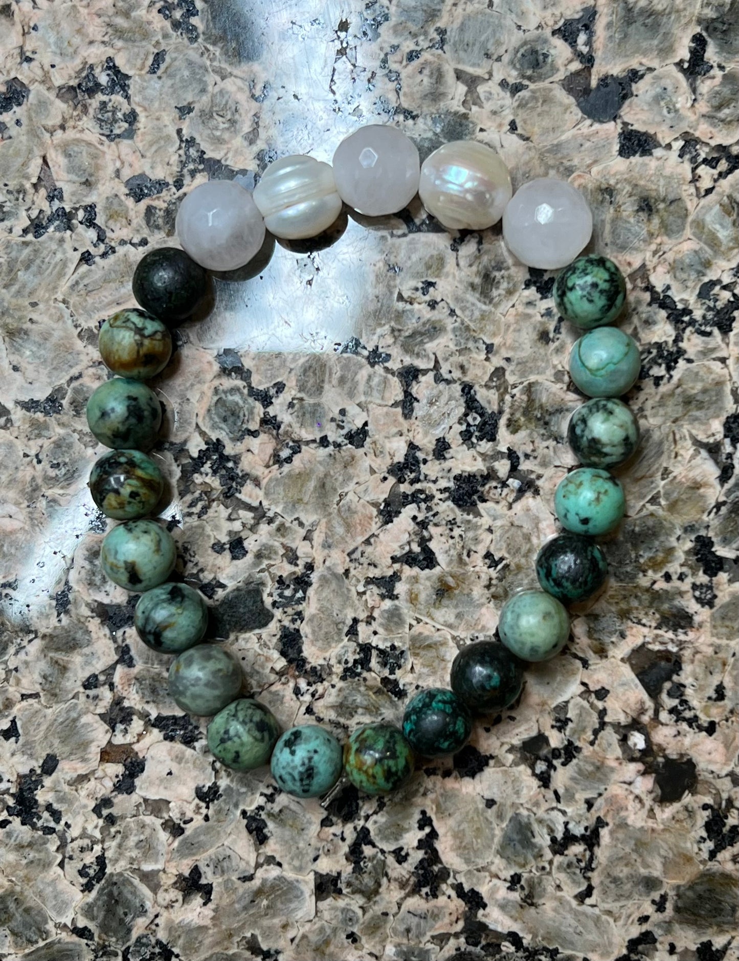 African Turquoise, Freshwater Pearl and Rose Quartz