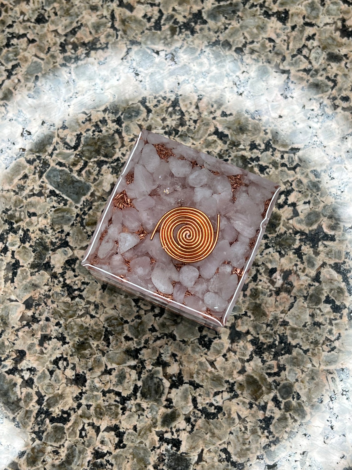 Peridot, Lapis Lazuli, Rose Quartz and Copper Orgone Cube