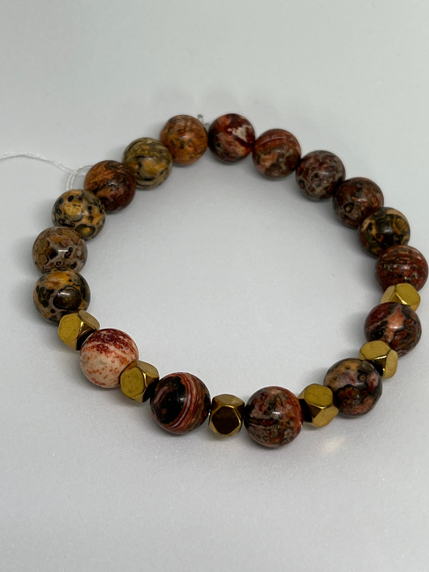 Red Leopardskin Jasper  10mm w Gold Plated Hematite