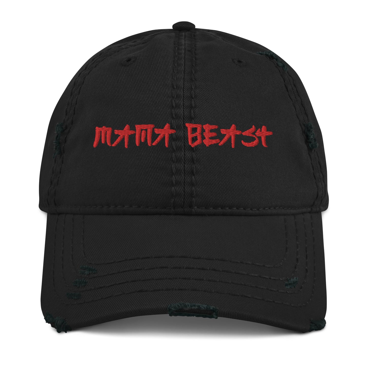 Mama Beast Embroidered Takeout Print Distressed Dad Hat