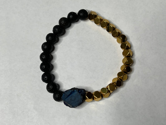 Gold Plated Hematite, Black Lava Stone and a Blue Titanium Geode