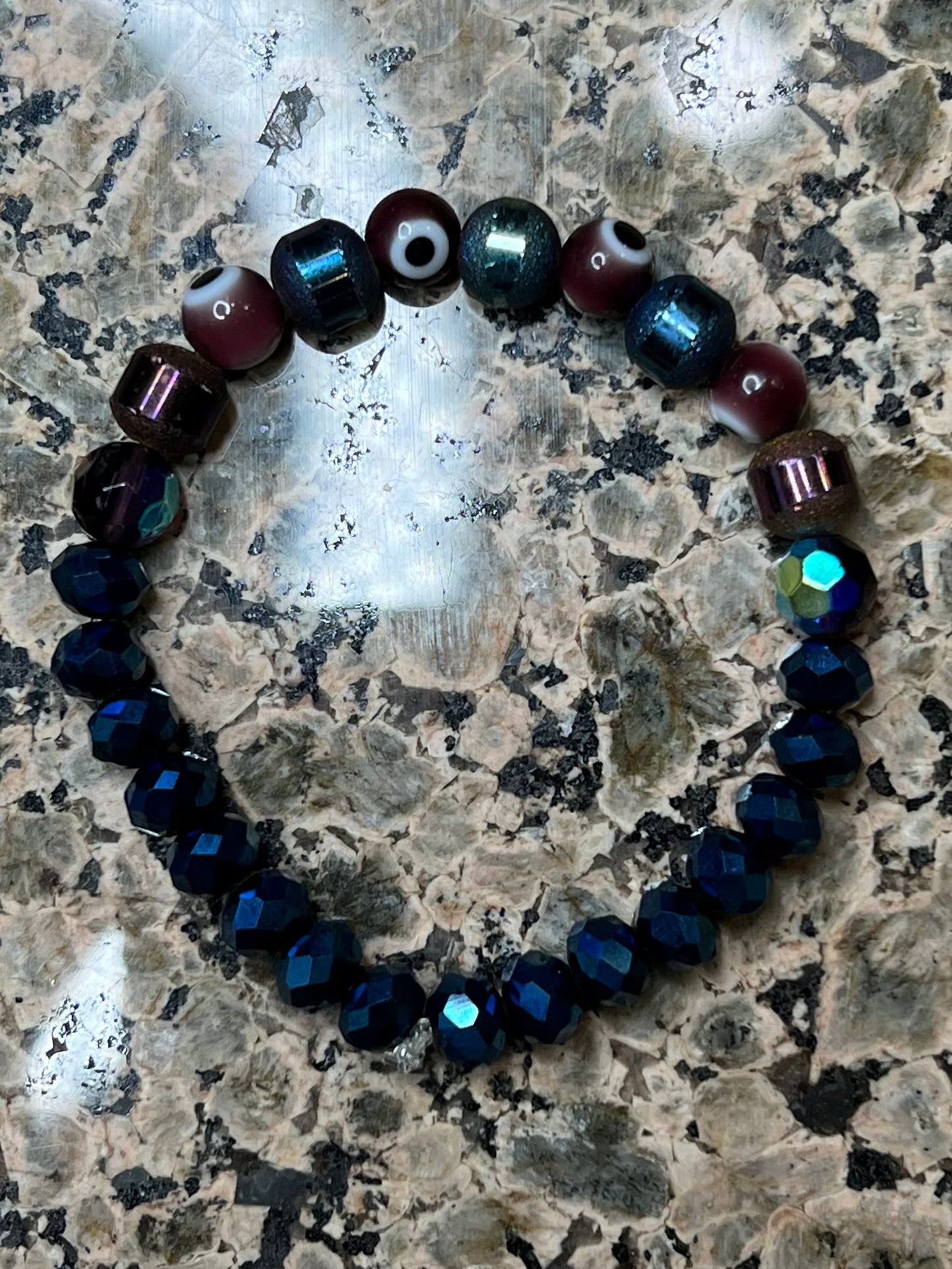Purple Druzy, Evil Eye and Blue Glass Crystal